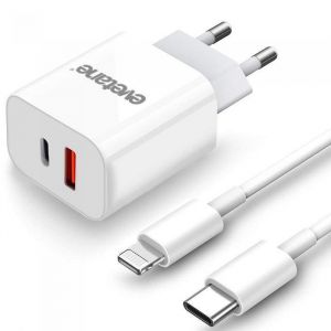 C&acirc;ble et Prise Murale (USB + USB-C) 20W - Evetane - Reconditionn&eacute;