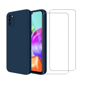Coque Galaxy A41 et 2 écrans de protection - Silicone - Bleu - Reconditionné