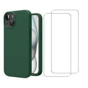 Coque iPhone 15 et 2 &eacute;crans de protection - Silicone - Vert - Reconditionn&eacute;