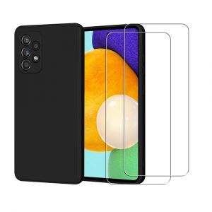Coque Galaxy A52 et 2 &eacute;crans de protection - Silicone - Noir - Reconditionn&eacute;
