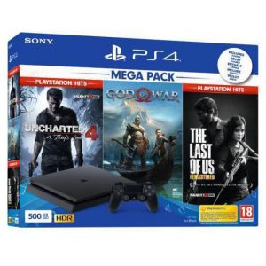 PlayStation 4 Slim 500Go - Noir - Edition limitée Uncharted 4: A Thief ́s End + God Of War + The Last of Us: Remastered + Uncharted 4: A Thief ́s End - Reconditionné