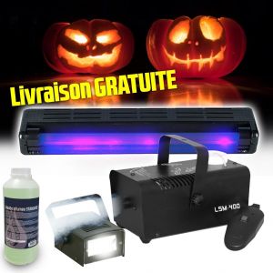 Accessoires audio Pack HALLOWEEN Boost FOG & FEAR 2 avec Machine &agrave; fum&eacute;e + 1L de liquide, R&eacute;glette UV + Mini Strobe - Reconditionn&eacute;
