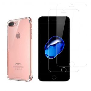 Coque iPhone 8 PLUS / iPhone 7 PLUS et 2 écrans de protection - TPU - Transparent - Reconditionné