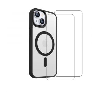 Coque iPhone 14 et 2 &eacute;crans de protection - TPU - Noire et transparente - Reconditionn&eacute;