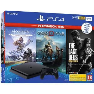 PlayStation 4 Slim 1000Go - Noir + Horizon Zero Dawn + God of War + The Last of Us (Remastered) - Reconditionné