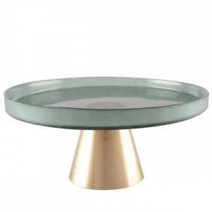 Plat à gâteaux vert sur pied doré