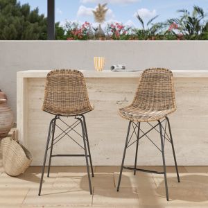 Lot de 2 chaises de bar de jardin 63 cm en r&eacute;sine tress&eacute; marron - tiptur