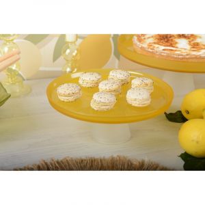 Plat a gateaux jaune sur pied blanc 21cm