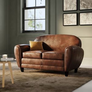 Canap&eacute; 2 places marron vieilli en microfibre - club