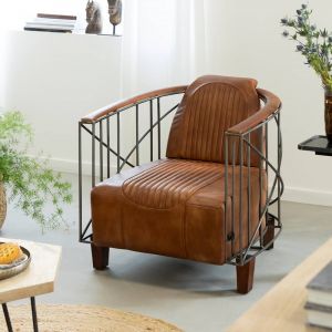 Fauteuil style aviateur en cuir et métal