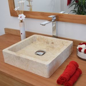 Vasque &agrave; poser en marbre cr&egrave;me, kalio