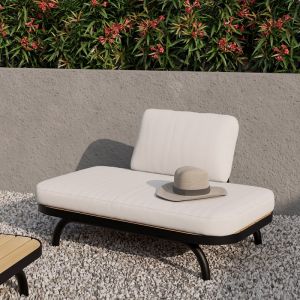 Fauteuil de jardin 2 places blanc cassé et pieds en métal noir - samba