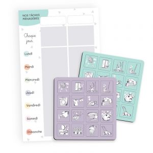 Tableau magn&eacute;tique t&acirc;ches m&eacute;nag&egrave;res &ndash; organiser la maison en famille, vert et