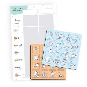 Tableau magn&eacute;tique t&acirc;ches m&eacute;nag&egrave;res &ndash; organiser la maison en famille, bleu et