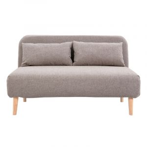 Chauffeuse 2 places convertible en tissu taupe et bois clair amiko