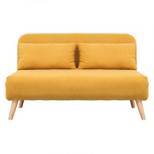 Chauffeuse 2 places convertible en tissu effet velours moutarde amiko