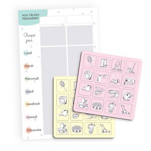 Tableau magn&eacute;tique t&acirc;ches m&eacute;nag&egrave;res &ndash; organiser la maison en famille, rose et