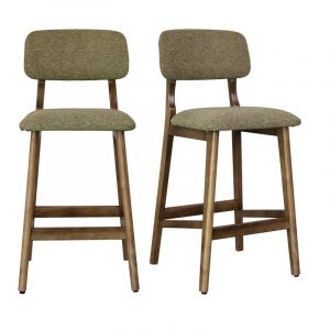 Cliff-tabouret de bar en bois patin&eacute; noyer et tissu trendy sauge(x2)