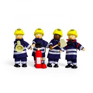4 figurines de pompier en bois