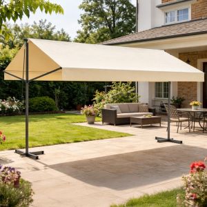 Iseo store banne double pente manuel 4 x 1,5-1,5 m beige hydrofuge