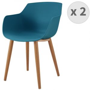 Andrea-chaise scandinave bleu canard pied m&eacute;tal effet bois (x2)