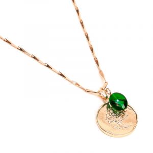 Collier m&eacute;daille arbre de vie en acier inoxydable dor&eacute; et perle de verre