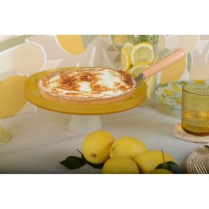 Plat a gateaux jaune sur pied blanc 28cm