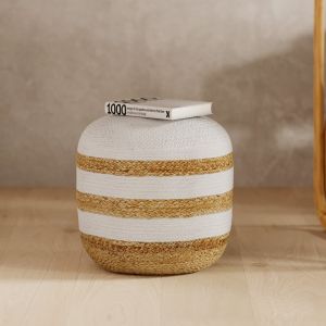 Pouf rond en jute, rayures blanches d40 cm - billy