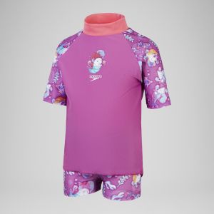 Ensemble Fille avec haut rashguard &agrave; manches courtes Digital pour Filles Rose kiki/Violeta/Caribe