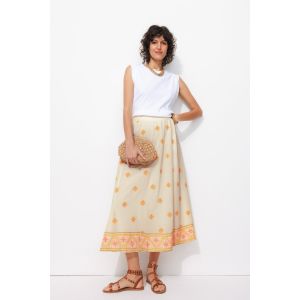 Jupe midi broderies fluo -