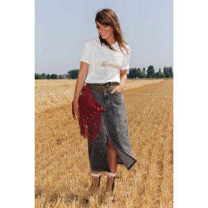 Jupe en jean à galon brodé -