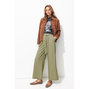 Pantalon large en lin mélangé -
