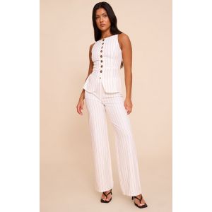 Combinaison en effet lin blanc à boutons et top style péplum, Blanc - Taille 42