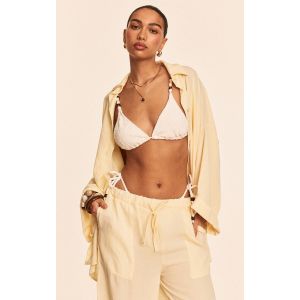 Chemise de plage oversize en effet lin jaune beurre à épaules tombantes, Jaune Beurre - Taille M