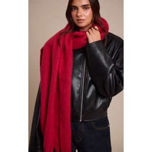 Femme Écharpe en maille tricot élimée bordeaux à franges - Taille One Size