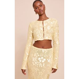 Top court jaune beurre transparent fleuri à boutons, Jaune Beurre - Taille 42