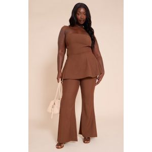 Plus Pantalon de tailleur droit tissé chocolat, Chocolat - Taille 54