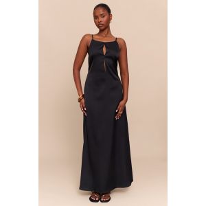 Robe Nuisette Noire en matière satinée à Découpe Clavicule., Noir - Taille 38