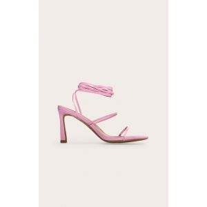 Sandales carrées en PU rose à talon aiguille moyen et brides fines lacées, Rose - Taille 36