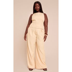 Femme Plus Pantalon de tailleur large tiss&eacute; jaune citron pliss&eacute; | Taille 46 - Taille 46