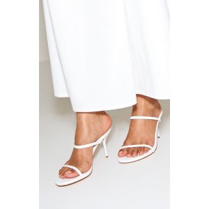 Mules pointure large rondes en PU blanc à talon aiguille haut et brides fines, Blanc - Taille 36