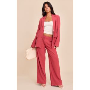 Pantalon de tailleur large en effet lin rouge foncé, Rouge foncé - Taille 40
