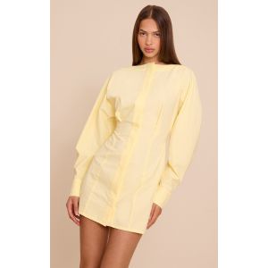 Robe moulante jaune citron boutonnée à col bateau et manches cocon, Jaune Citron - Taille 32