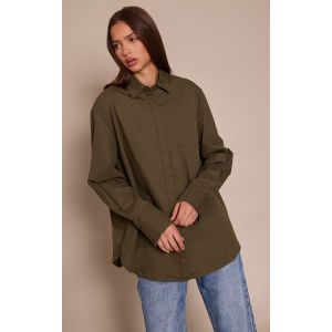 Femme Chemise en coton kaki fonc&eacute; &agrave; manchettes oversizes | Taille 32 - Taille 32