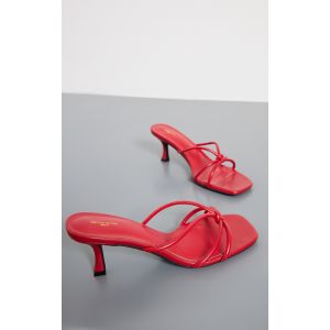 Mules à talon en PU rouge à bout carré et brides nouées, Rouge - Taille 40