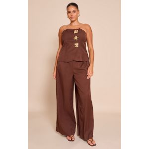 Plus Combinaison bustier droite tissée chocolat à empiècements, Chocolat - Taille 50