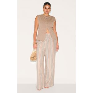 Femme Plus Pantalon en effet lin multicolore &agrave; rayures et cordons ajustables | Taille 54 - Taille 54