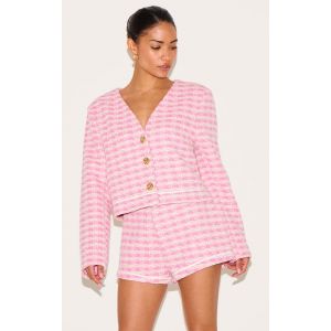Petite Veste de tailleur ajustée en maille tweed rose, Rose - Taille 42