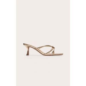 Mules carrées pointure large en PU doré à brides nouées, Doré - Taille 37