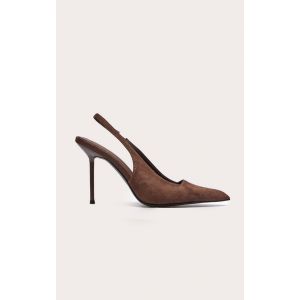 Escarpins pointus en suédine chocolat à talon et bride derrière, Chocolat - Taille 36